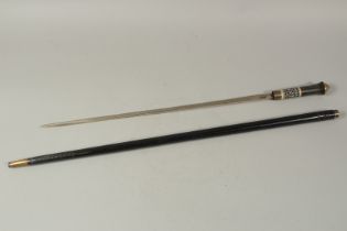 AN INDIAN SWORD STICK with bone handle.
