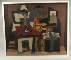 AFTER PICASSO. A FRENCH NEEDLEWORK PICTURE. "The Three Musicians (1921)". 67cms x 78cms.