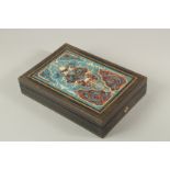 A 19TH CENTURY FRENCH BOULLE INLAID ARTIST'S BOX with fitted interior and key. 12ins long.