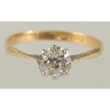 AN 18CT GOLD SINGLE STONE DIAMOND RING. 0.85ct.