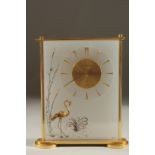 A VERY GOOD JAEGER LECOULTRE CLOCK with a stork and bullrushes. No. 467. 8cms high x 6ins wide