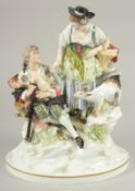 A GOOD PORCELAIN GROUP OF A GALLANT AND LADY, the man with bagpipes, the woman a goat by her side,