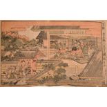 Shunsen, Japanese Woodcuts, females fishing at sunrise, 10" x 15" (25 x 38cm), along with Shuntei, a