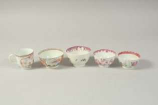 A CHINESE EXPORT FAMILLE ROSE PORCELAIN TEA BOWL, together with three other tea bowls painted with