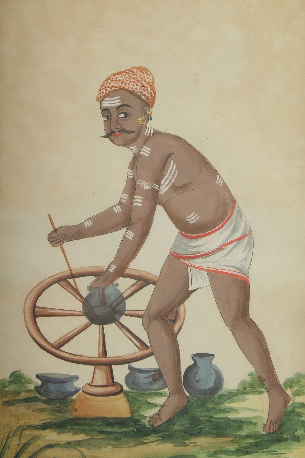 A LARGE EARLY 19TH CENTURY INDIAN WATERCOLOUR PAINTING, depicting a potter, framed and glazed, image - Image 2 of 2