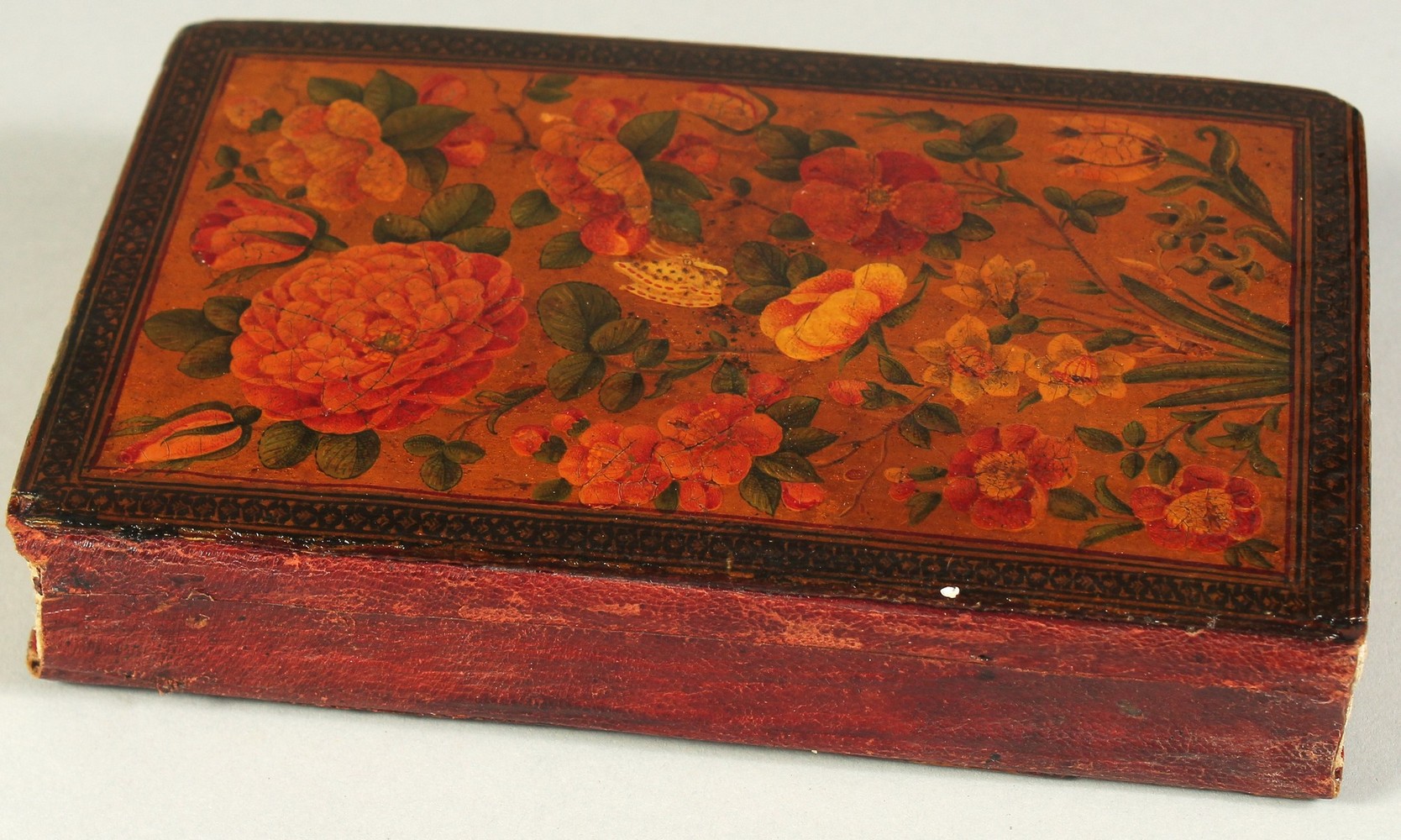 A FINE PERSIAN QAJAR LACQUERED COVER QURAN, signed and dated, the covers painted with flora, 15cm - Image 7 of 7