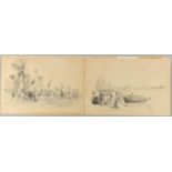 TWO FINE ORIENTALIST PEN AND INK DRAWINGS BY SIR WILLIAM ASHTON, C1913, depicting a waterside