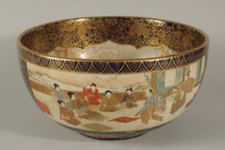 A FINE JAPANESE GILDED COBALT BLUE SATSUMA BOWL,