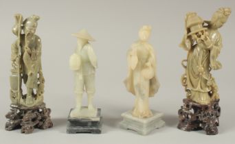 A COLLECTION OF FOUR CHINESE CARVED SOAPSTONE FIGURES, (4).