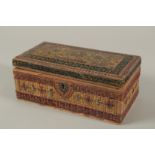 A 19TH CENTURY INDIAN SILVER THREAD AND VELVET MOUNTED WOODEN BOX, the interior with red velvet