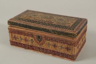 A 19TH CENTURY INDIAN SILVER THREAD AND VELVET MOUNTED WOODEN BOX, the interior with red velvet