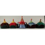 FIVE MONGOLIAN TRADITIONAL FESTIVAL HATS, (5).