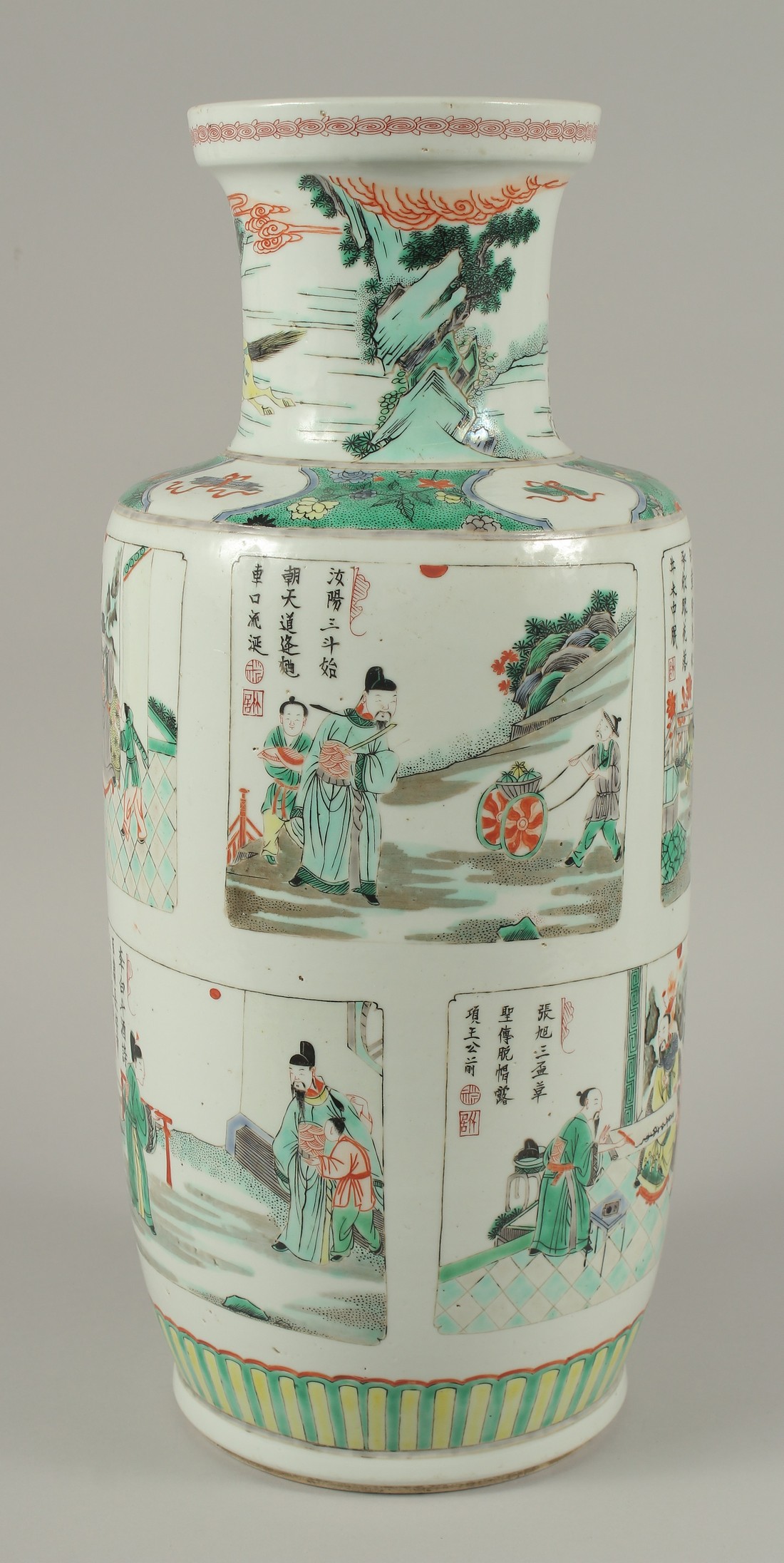 A LARGE CHINESE FAMILLE VERTE PORCELAIN VASE, painted with panels of various scenes with - Image 2 of 5