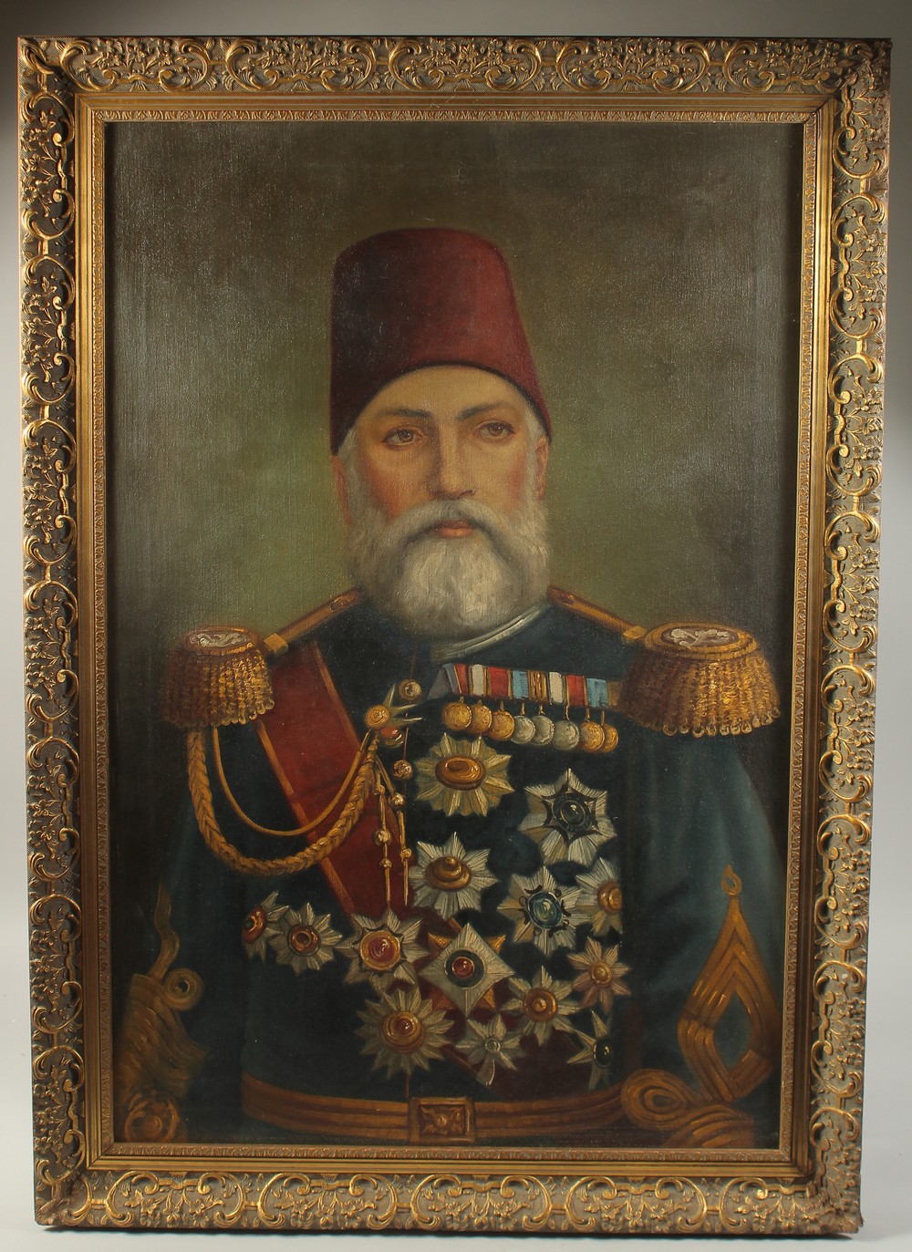 A LARGE OTTOMAN TURKISH PORTRAIT PAINTING OF MEHMED V RESAD: SULTAN OF THE OTTOMAN EMPIRE FROM