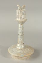 AN INDIAN GOA MOTHER OF PEARL CANDLE HOLDER, 32cm high.