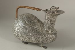 A VERY FINE AND UNUSUAL INDIAN KASHMIR ENGRAVED SILVER VESSEL, intricately chased with finely