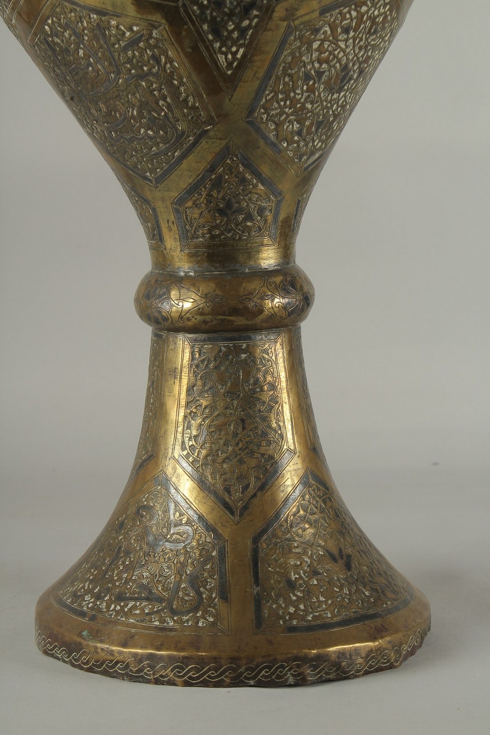 A VERY LARGE SILVER INLAID BRASS VASE, 89cm high. - Image 5 of 7