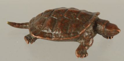 A BRONZE OKIMONO OF A TURTLE, 6cm long.