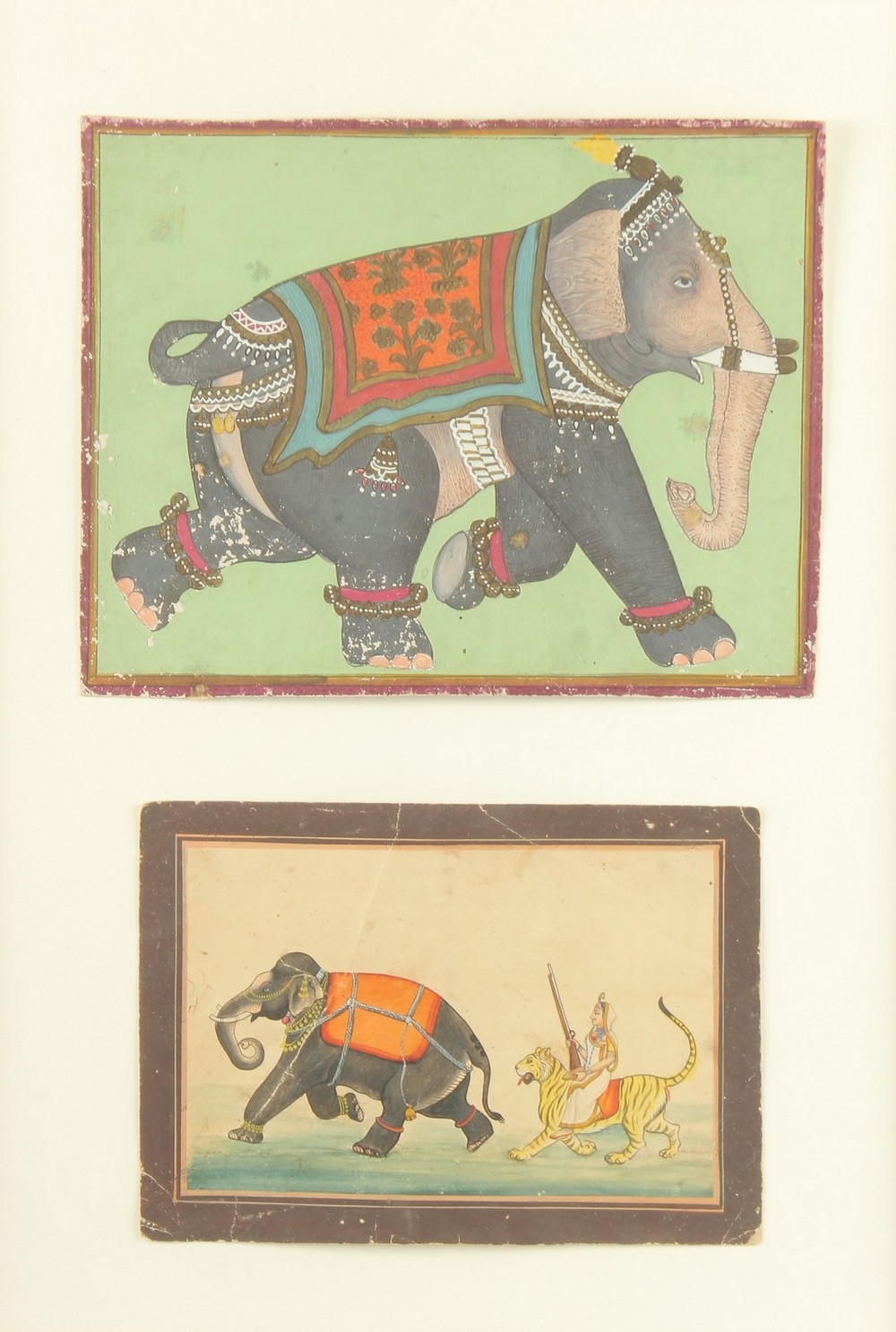 TWO LATE 19TH -EARLY 20TH CENTURY INDIAN MINIATURE PAINTINGS OF ELEPHANTS, framed and glazed. - Image 2 of 2