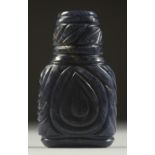 A RARE INDIAN CARVED SAPPHIRE PERFUME BOTTLE, high carat, 5cm high.