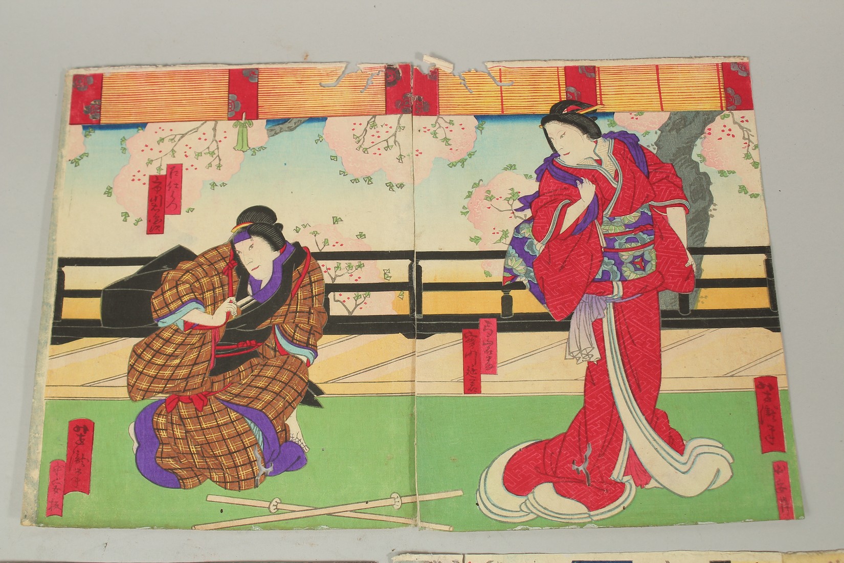 YOSHITAKI UTAGAWA (1841-1899): KABUKI THEATRE PLAY, OSAKA, three late 19th century original Japanese - Image 2 of 4