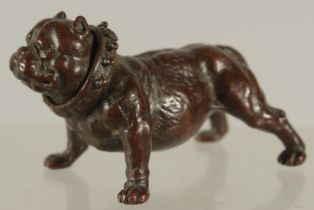 A BRONZE OKIMONO OF A BULLDOG, 7cm long.