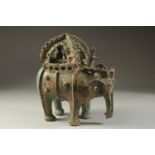 AN IMPORTANT AND RARE 12TH CENTURY KASHAN IRAN LARGE TURQUOISE-GLAZED ELEPHANT AND RIDERS, from a