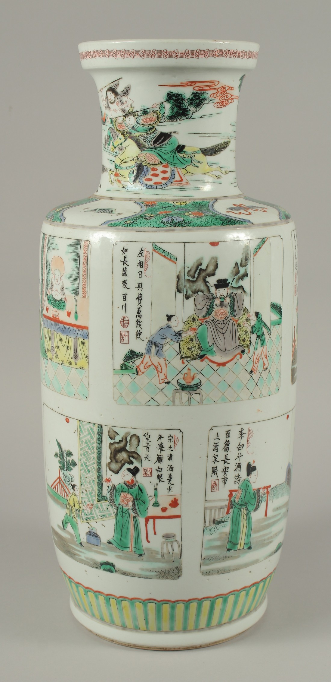 A LARGE CHINESE FAMILLE VERTE PORCELAIN VASE, painted with panels of various scenes with - Image 3 of 5