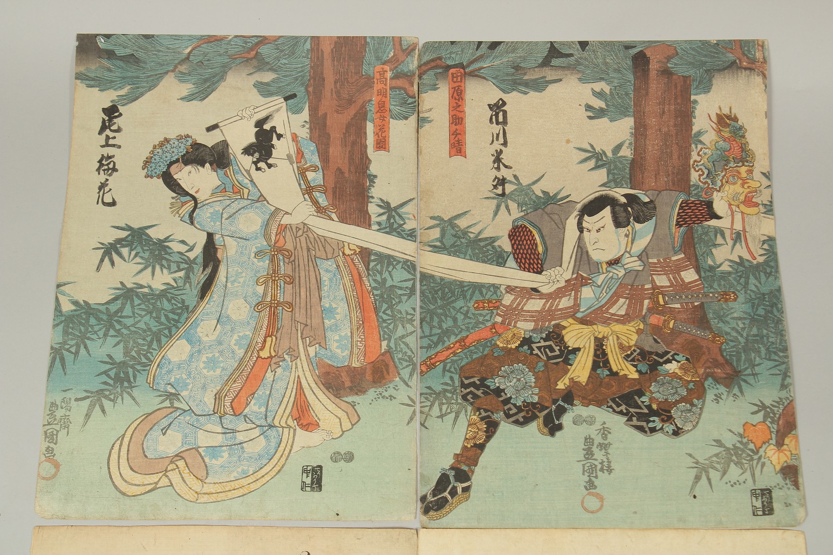 TOYOKUNI III UTAGAWA (1786-1865): KABUKI THEATRE PLAYS, two mid 19th century original Japanese - Image 2 of 3