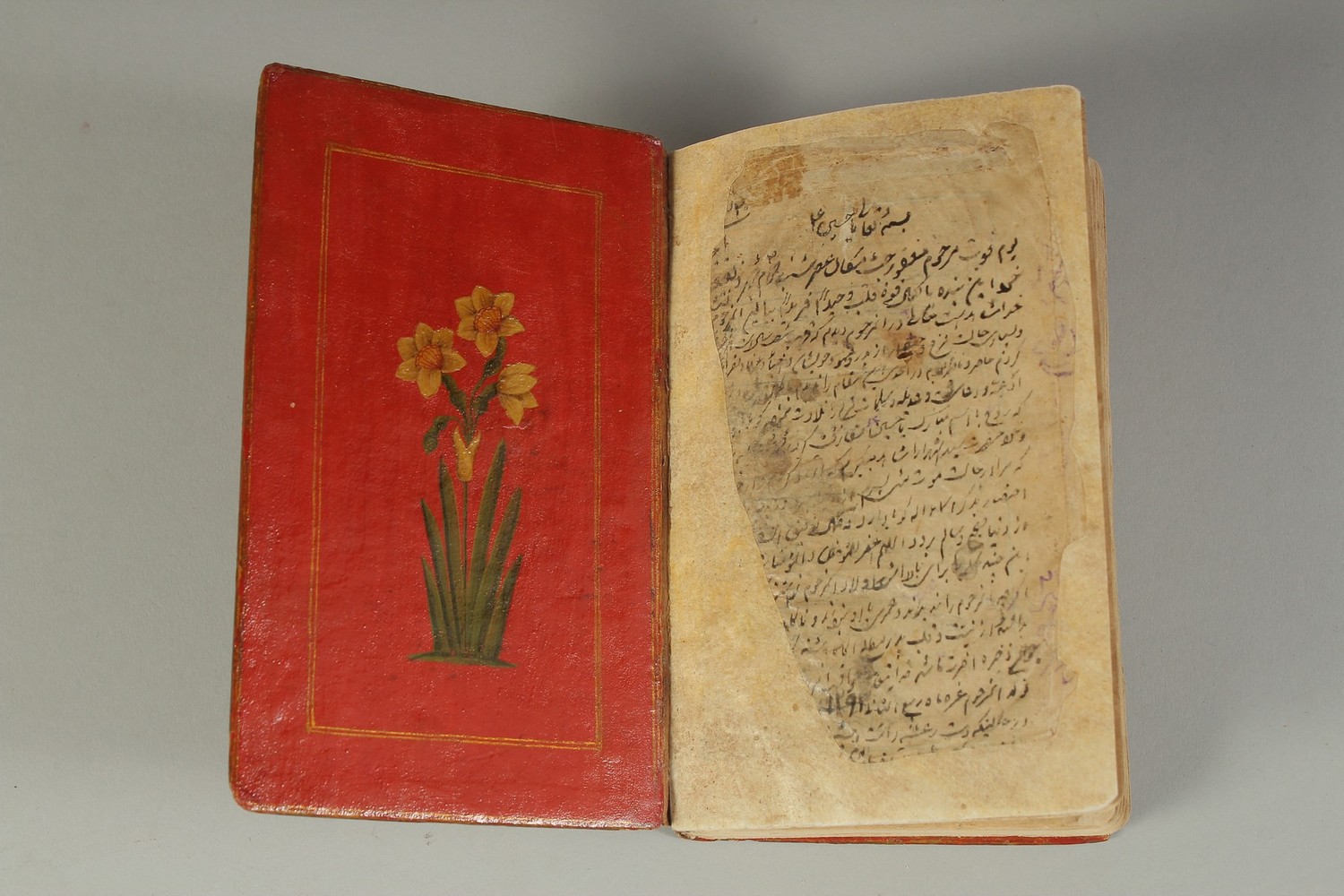A FINE PERSIAN QAJAR LACQUERED COVER QURAN, signed and dated, the covers painted with flora, 15cm - Image 6 of 7