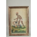 A LARGE EARLY 19TH CENTURY INDIAN WATERCOLOUR PAINTING, depicting a potter, framed and glazed, image