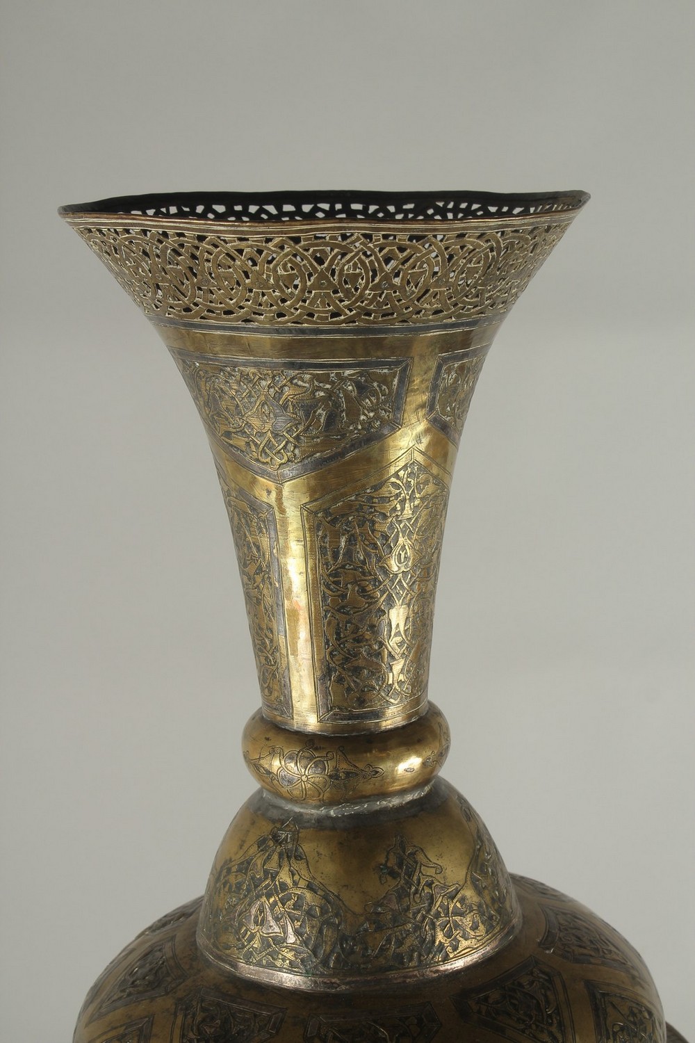 A VERY LARGE SILVER INLAID BRASS VASE, 89cm high. - Image 7 of 7