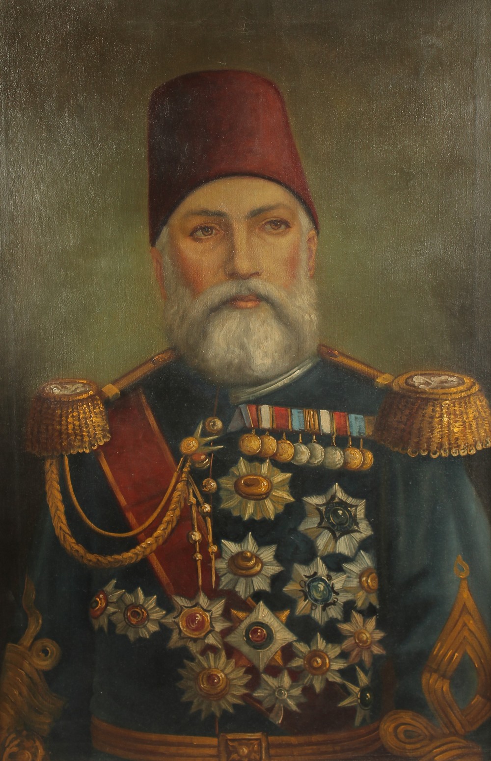 A LARGE OTTOMAN TURKISH PORTRAIT PAINTING OF MEHMED V RESAD: SULTAN OF THE OTTOMAN EMPIRE FROM - Image 2 of 3