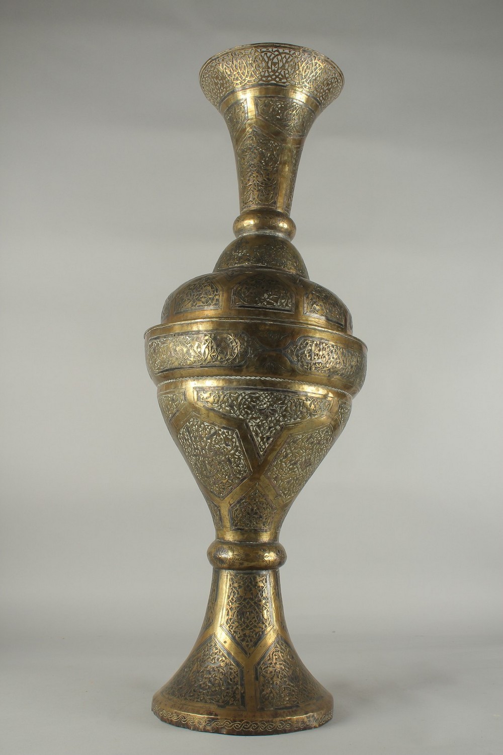 A VERY LARGE SILVER INLAID BRASS VASE, 89cm high. - Image 2 of 7