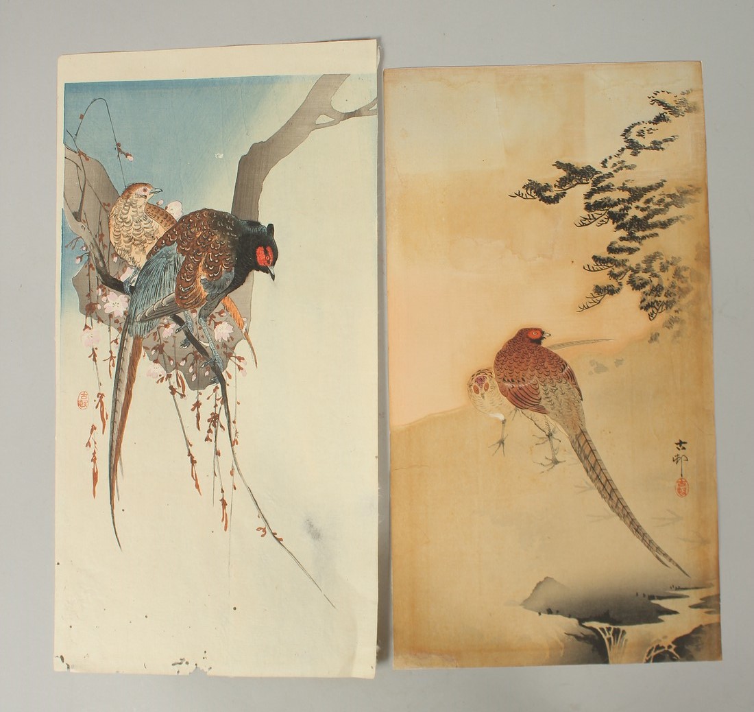 KOSON OHARA (1877-1945): PHEASANT, two early 20th century Japanese woodblock prints, (2).