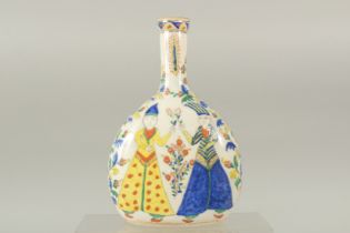 A TURKISH OTTOMAN POTTERY BOTTLE, painted with figures.22cm high.