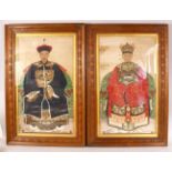 A LARGE PAIR OF 19TH CENTURY CHINESE MING STYLE EMPEROR AND EMPRESS PAINTINGS, framed and glazed,
