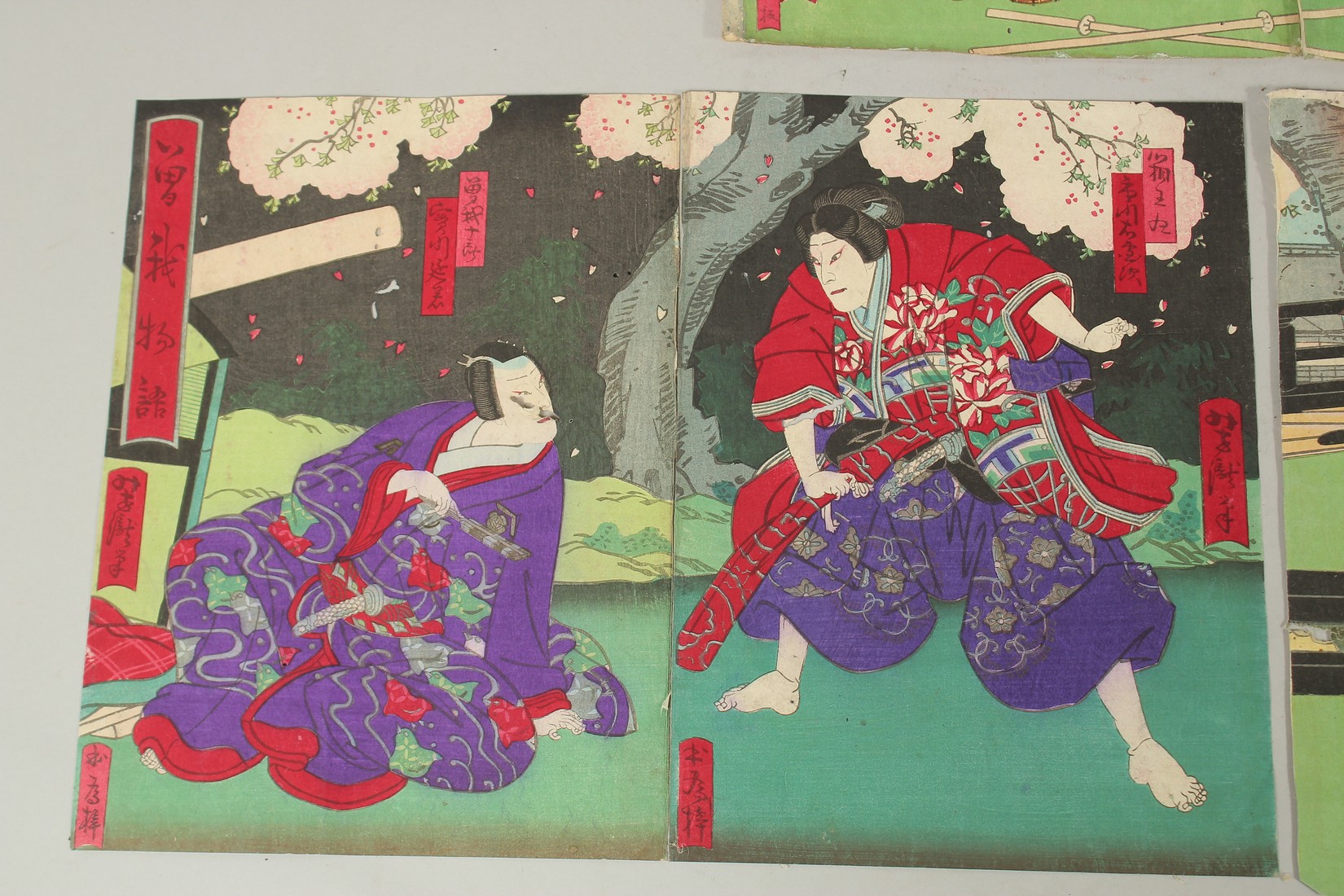 YOSHITAKI UTAGAWA (1841-1899): KABUKI THEATRE PLAY, OSAKA, three late 19th century original Japanese - Image 3 of 4