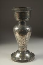 A VERY FINE AND LARGE 19TH CENTURY INDIAN BIDRI SILVER INLAID VASE, 33cm high.