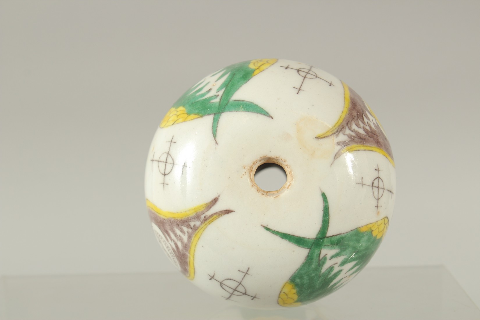 A TURKISH OTTOMAN ARMENIAN POTTERY HANGING BALL, 10cm high. - Image 5 of 6