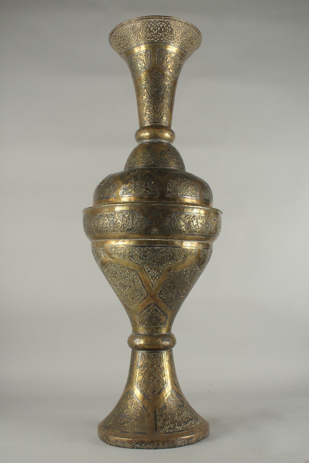 A VERY LARGE SILVER INLAID BRASS VASE, 89cm high. - Image 3 of 7