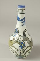 A PERSIAN GLAZED POTTERY BOTTLE VASE, 25cm high.