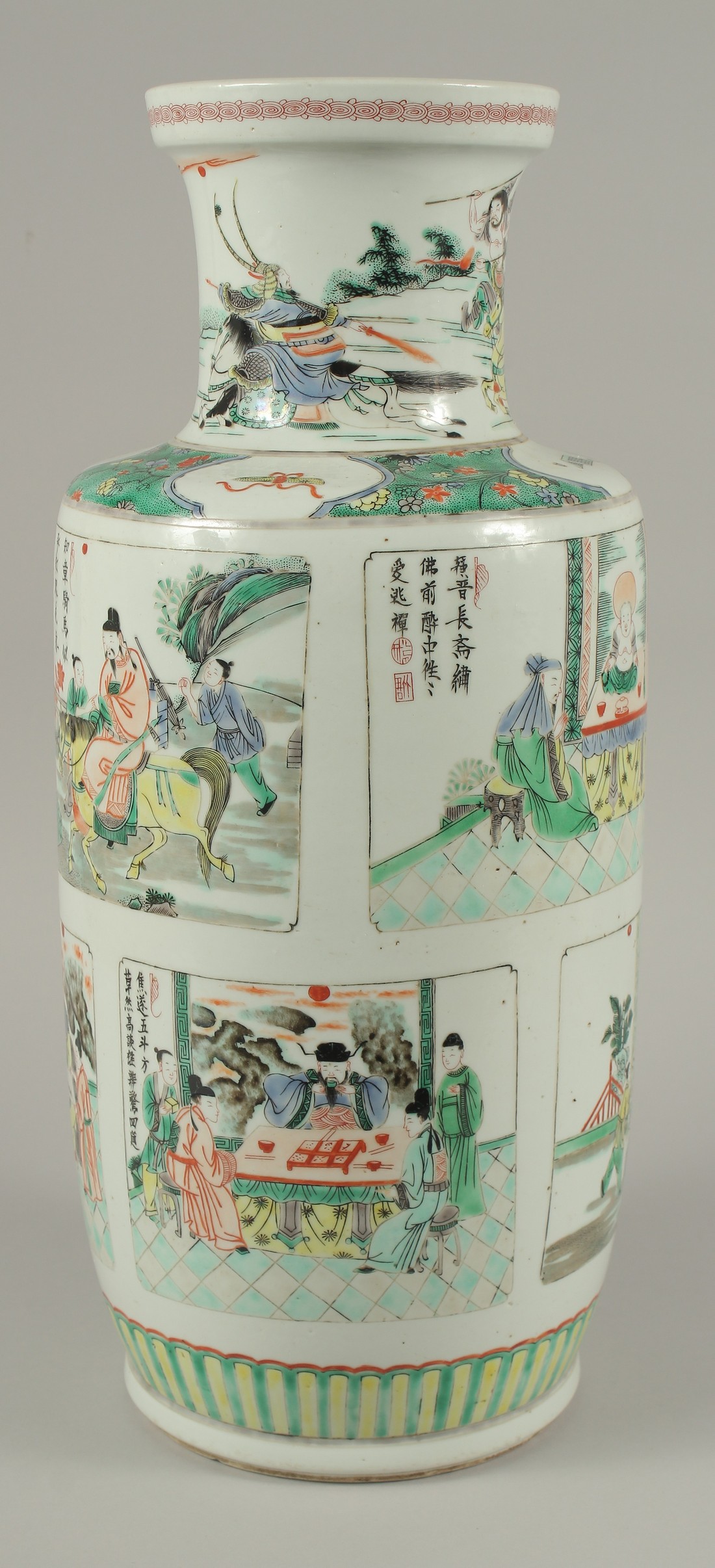A LARGE CHINESE FAMILLE VERTE PORCELAIN VASE, painted with panels of various scenes with - Image 4 of 5