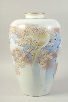 A VERY FINE AND LARGE JAPANESE ARITA PORCELAIN VASE, painted with birds in a flowering prunus