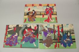 YOSHITAKI UTAGAWA (1841-1899): KABUKI THEATRE PLAY, OSAKA, three late 19th century original Japanese