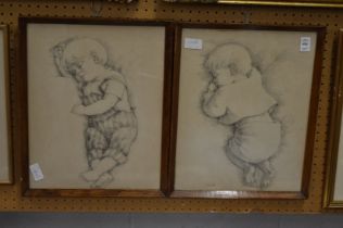 A pair of pictures depicting sleeping children.