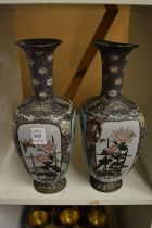 A pair of Japanese cloisonne vases (badly damaged).