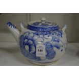 A Japanese blue and white porcelain teapot.