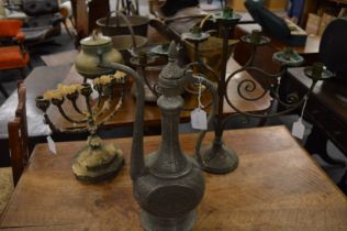 An Eastern ewer and two menorah.