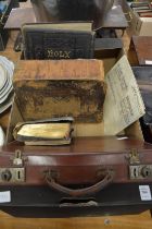 An old bible, an indenture and other items.